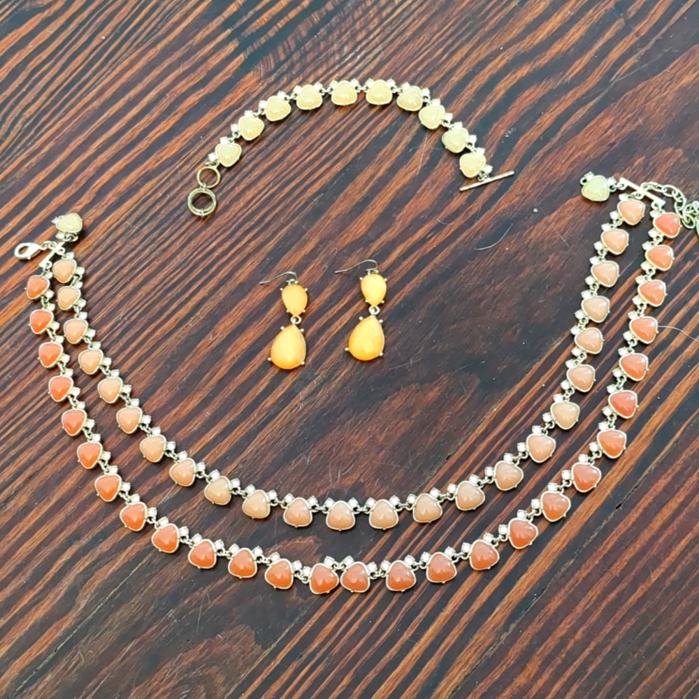 Peach Necklace, Earings And Bracelet Set